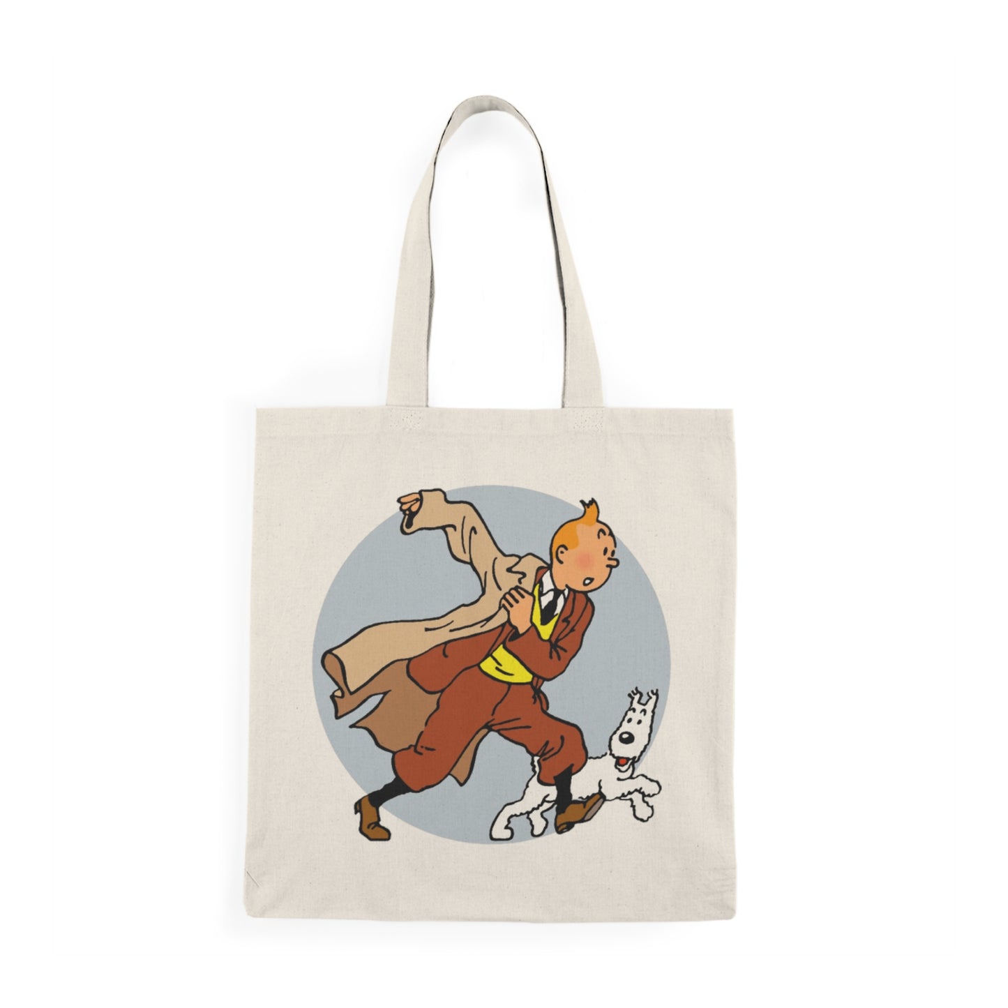 The Adventures of Tintin, Natural Canvas Bag, Eco-Friendly Shoulder Bag, Animation Illustration, Childhood Nostalgia, Sustainable Gift