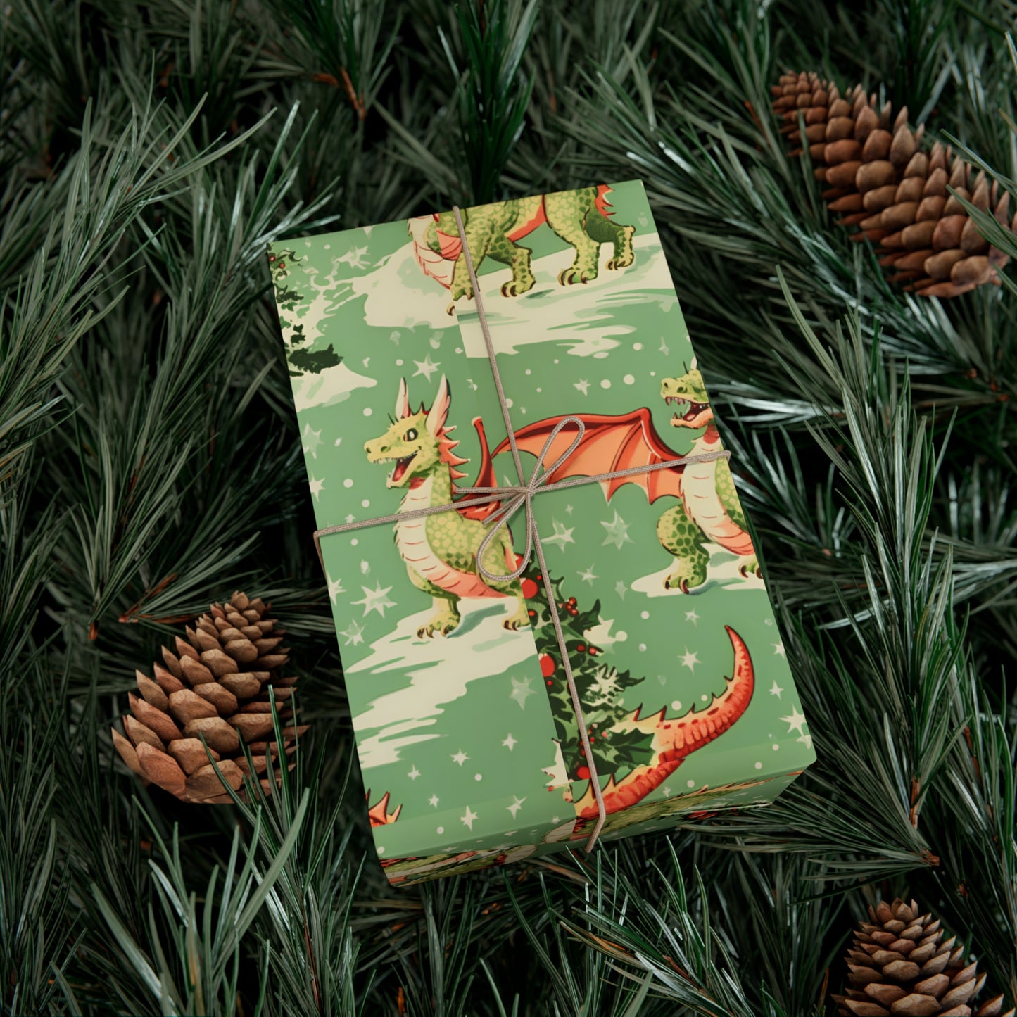 Christmas Gift Wrapping Papers - Green Dragons for 2024 - Eco-Friendly