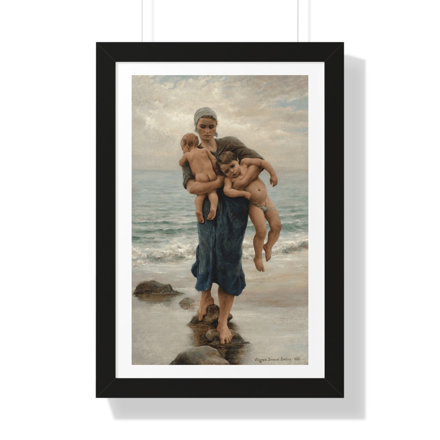 Mother's Day Gift, Framed Poster of Fisherman's Wife Bathing Her Children by Virginie Demont Breton, Home Wall Decor, Ready to Gift