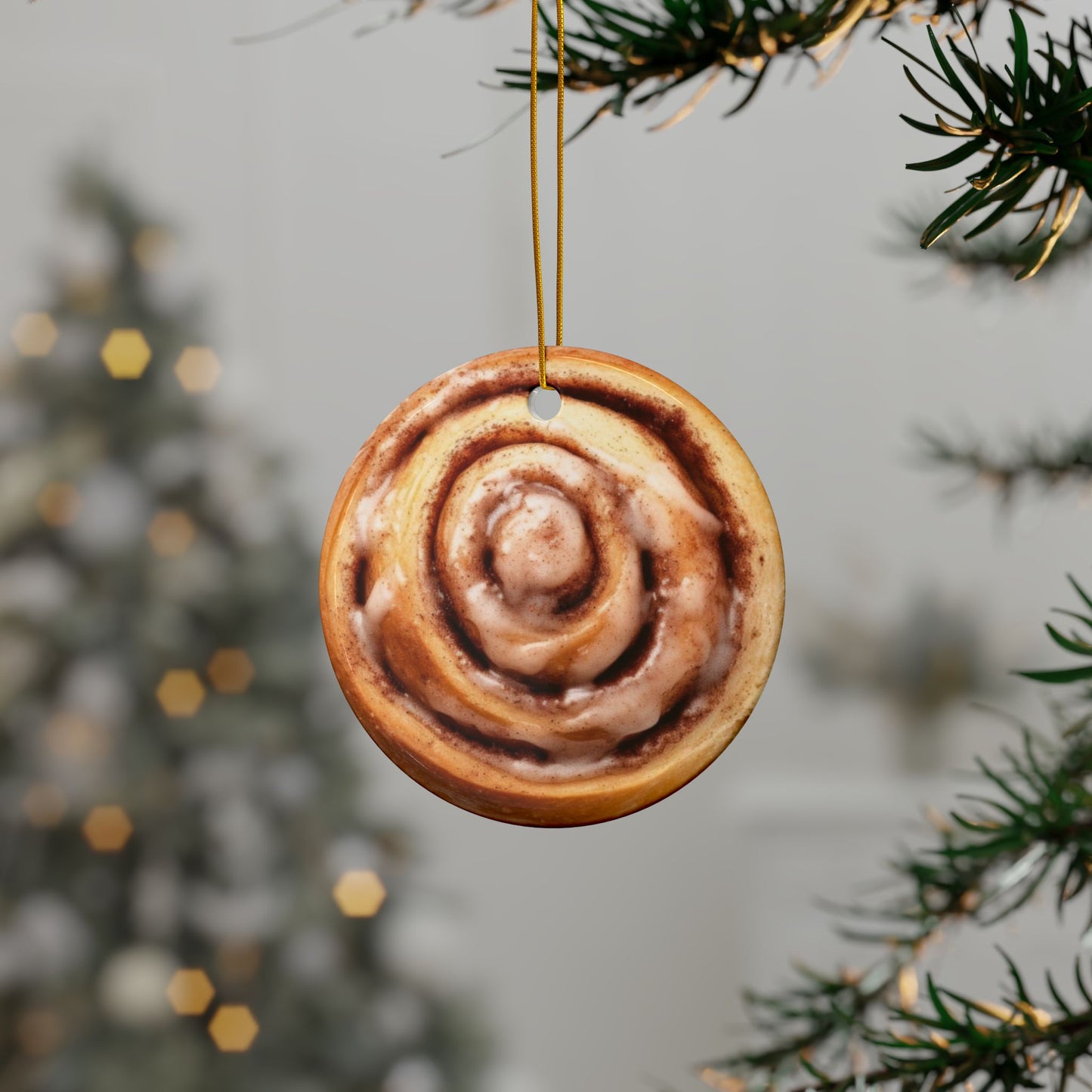 Cinnamon Bun Christmas Ornament, Double Sided Holiday Decor for Foodies & Baking Lovers - Christmas Tree Seasonal Decoration