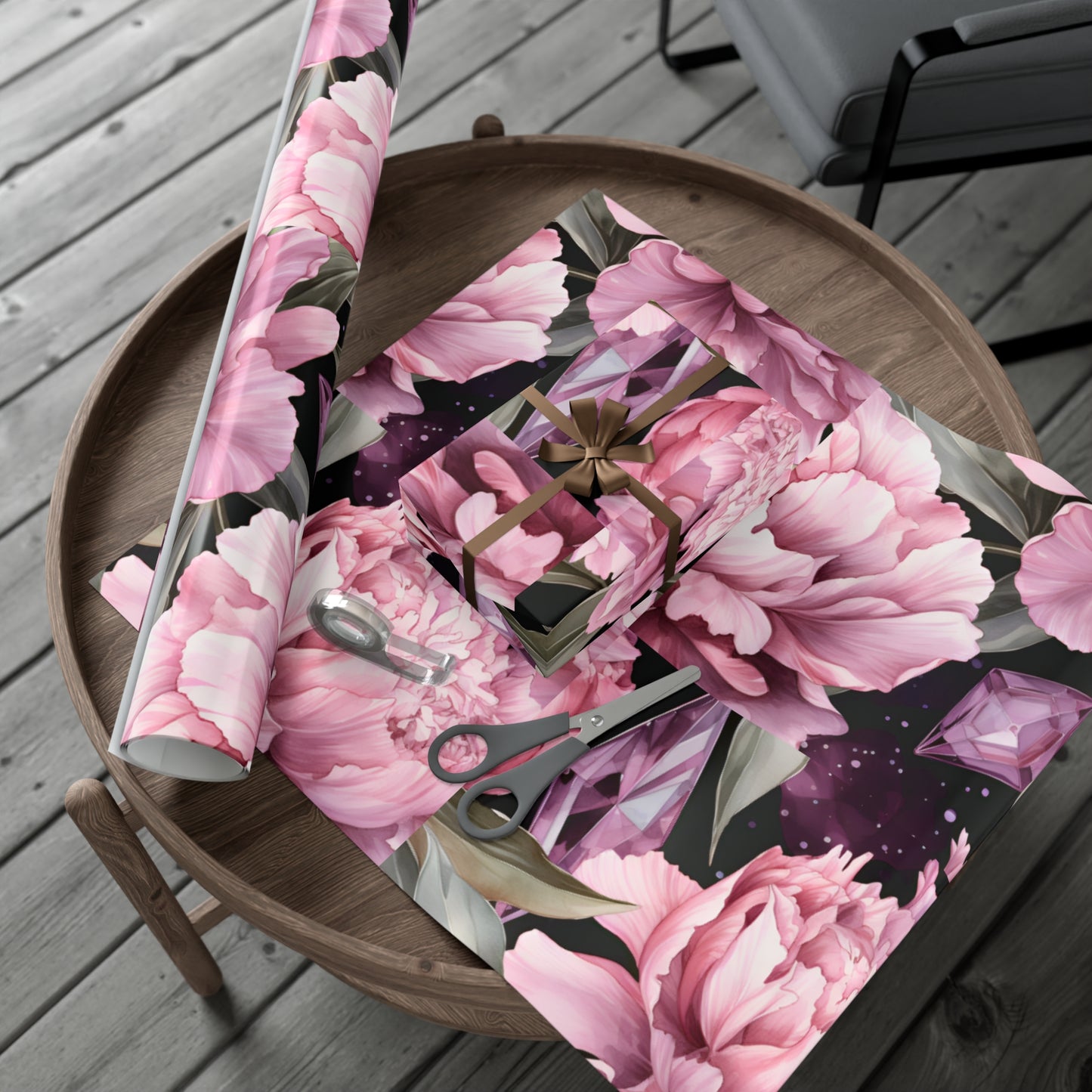 Pink Peonies and Crystal Dreams Gift Wrapping Paper - Luxurious and Elegant Floral Wrap