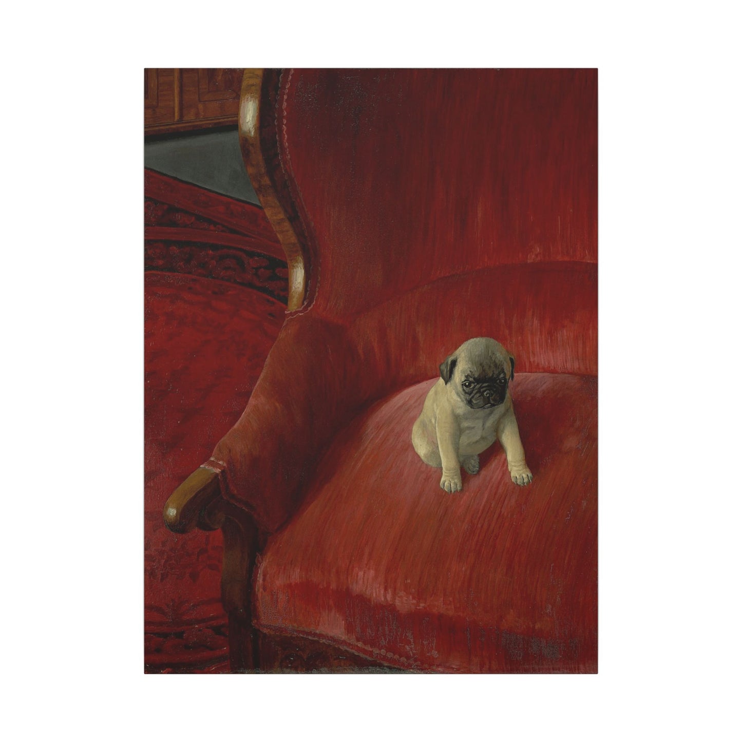Thomas Heine Siegfried Canvas Print, French Bulldog on Red Chair, Jugendstil Inspired Canvas Art, Perfect Gift for Dog Lovers