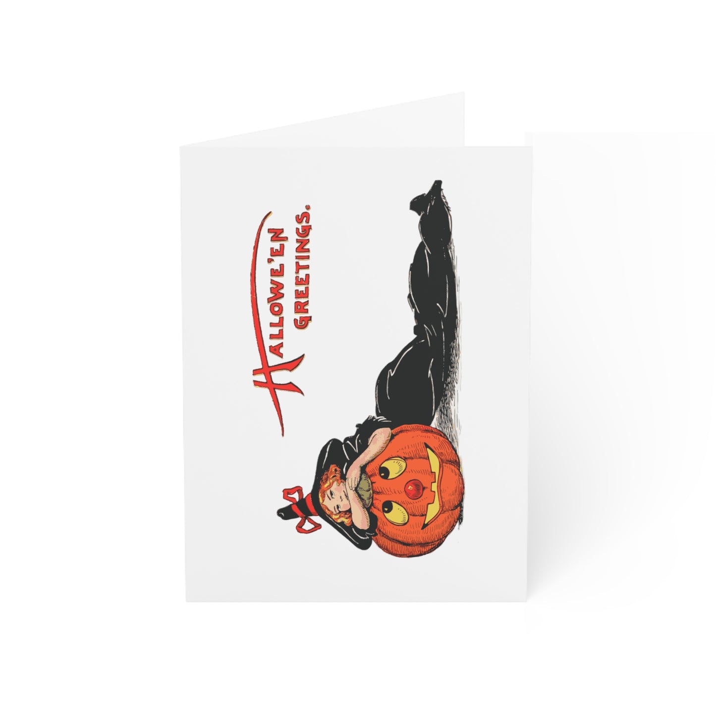 Vintage Halloween Witch Greeting Card, Pumpkin Illustration, Retro Holiday Card, Halloween Unique Gift