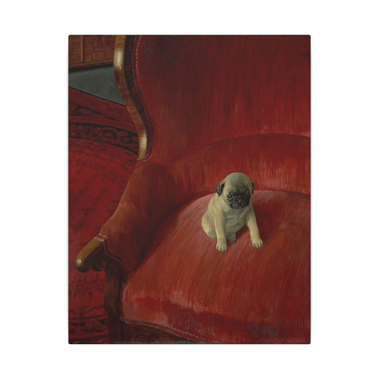 Thomas Heine Siegfried Canvas Print, French Bulldog on Red Chair, Jugendstil Inspired Canvas Art, Perfect Gift for Dog Lovers