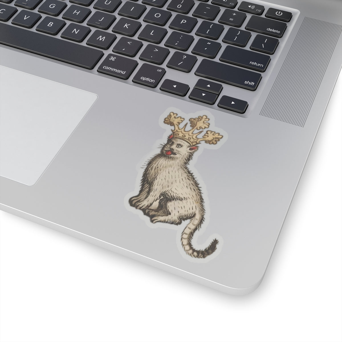 Medieval Cat Sticker, Crowned Cat with Tongue Out, Mystical Medieval Art Decal, Unique Gift
