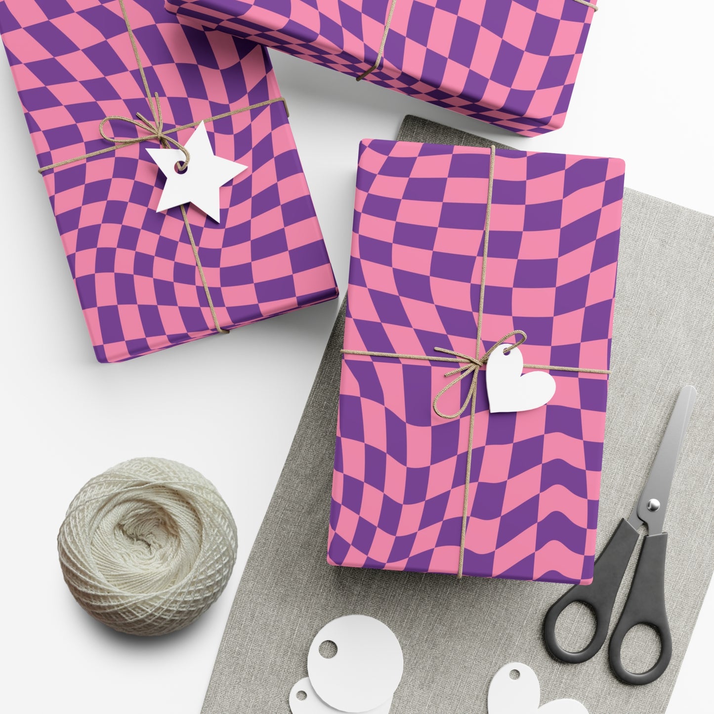 Checkered Wrapping Paper, Chic Pink Purple, Funky 70s Vibe, Girly Gift Wrap, Satin or Matte Finish