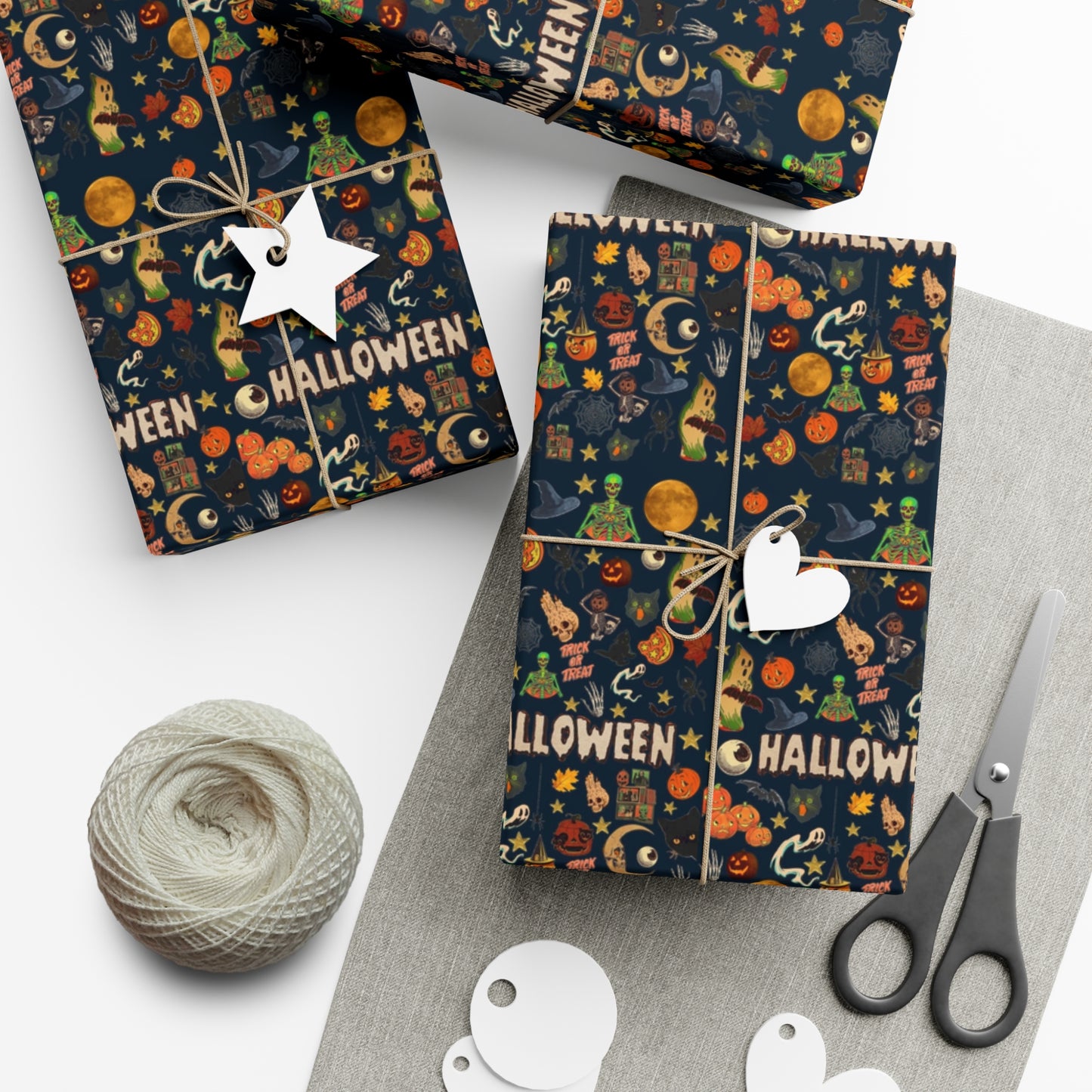 Vintage Halloween Wrapping Paper | Cute Ghosts, Witch Hats, Bats, & More | Perfect Gift Wrap