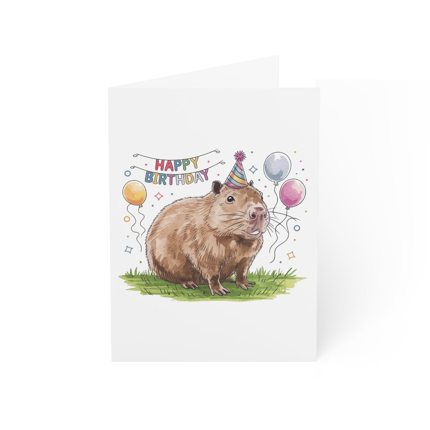Birthday Capybara Card, Greeting Note, Cute and Funny Design Illustration, Perfect Gift for Everyone, Bulk Pack & Envelope Available