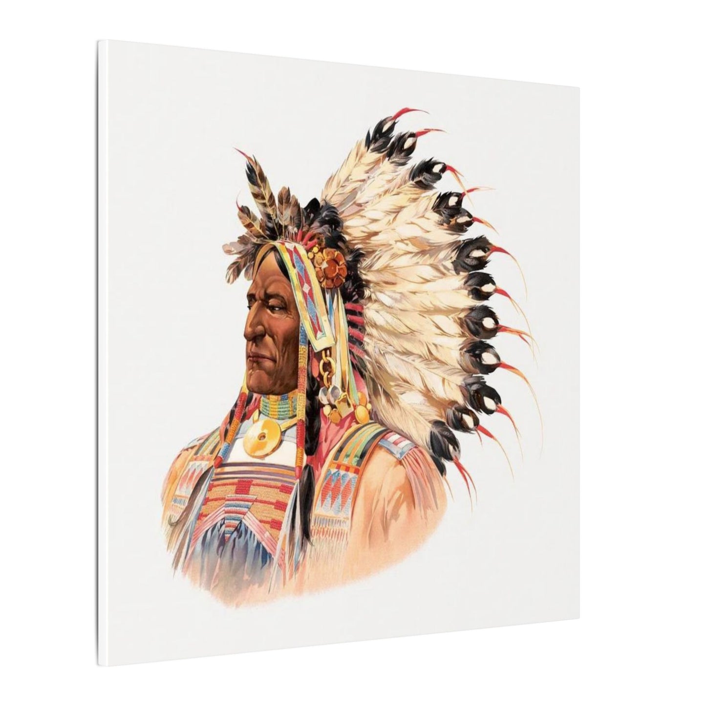Native American Portrait Canvas, Ethically Sourced Pine Frame Wall Art, Eco-Friendly Indigenous Illustration