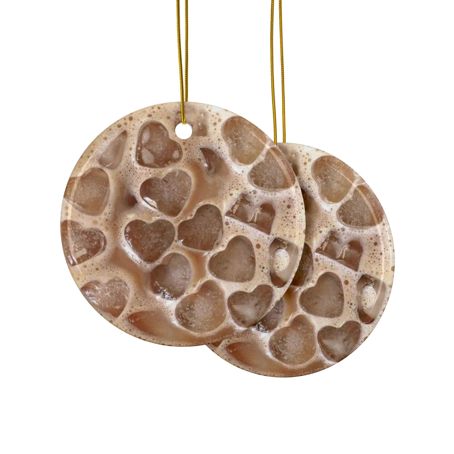 Iced Coffee Ceramic Ornament with Heart Shaped Ice, Double Sided Holiday Decor for Coffee Lovers | Perfect Christmas Gift