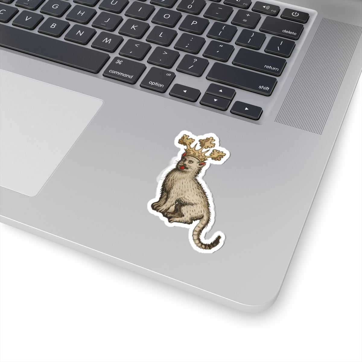Medieval Cat Sticker, Crowned Cat with Tongue Out, Mystical Medieval Art Decal, Unique Gift