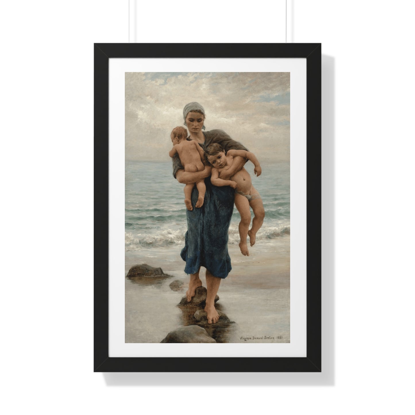 Mother's Day Gift, Framed Poster of Fisherman's Wife Bathing Her Children by Virginie Demont Breton, Home Wall Decor, Ready to Gift