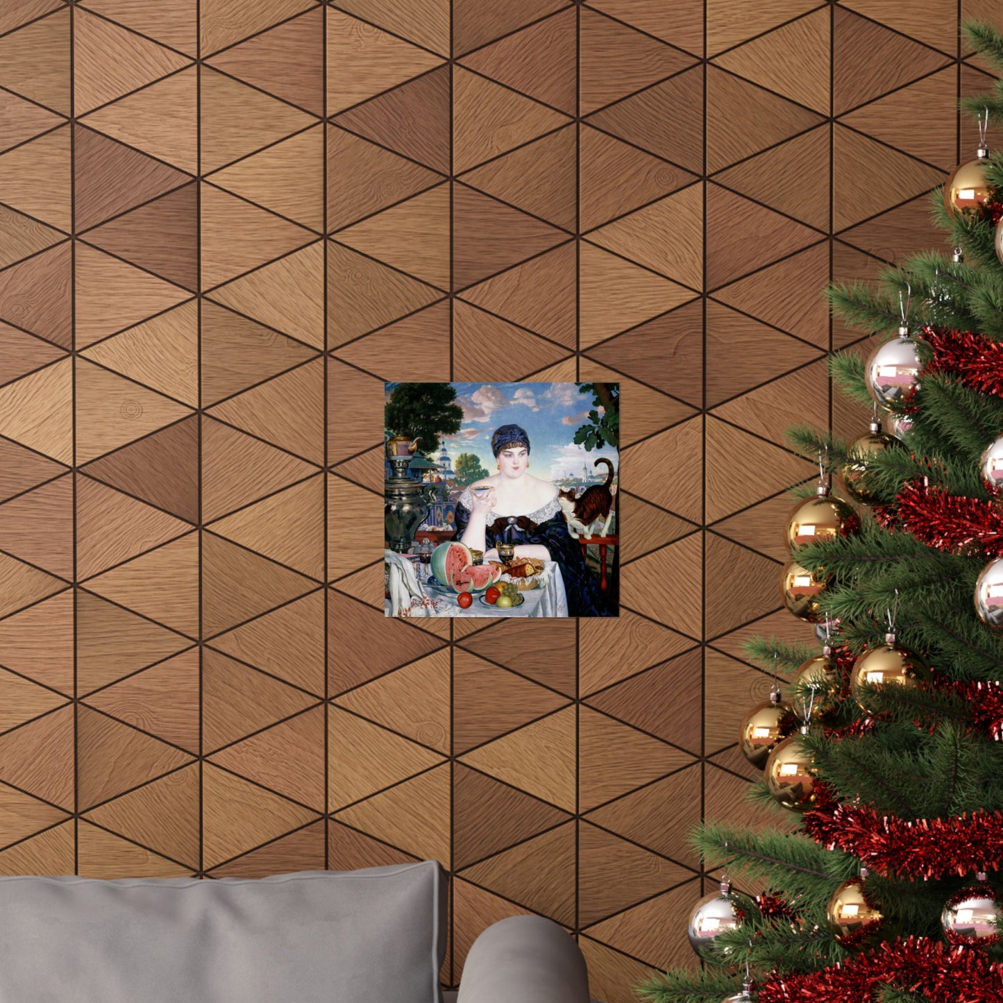 Merchant's Wife at Tea Poster by Boris Kustodiev, Russian Fine Art Print