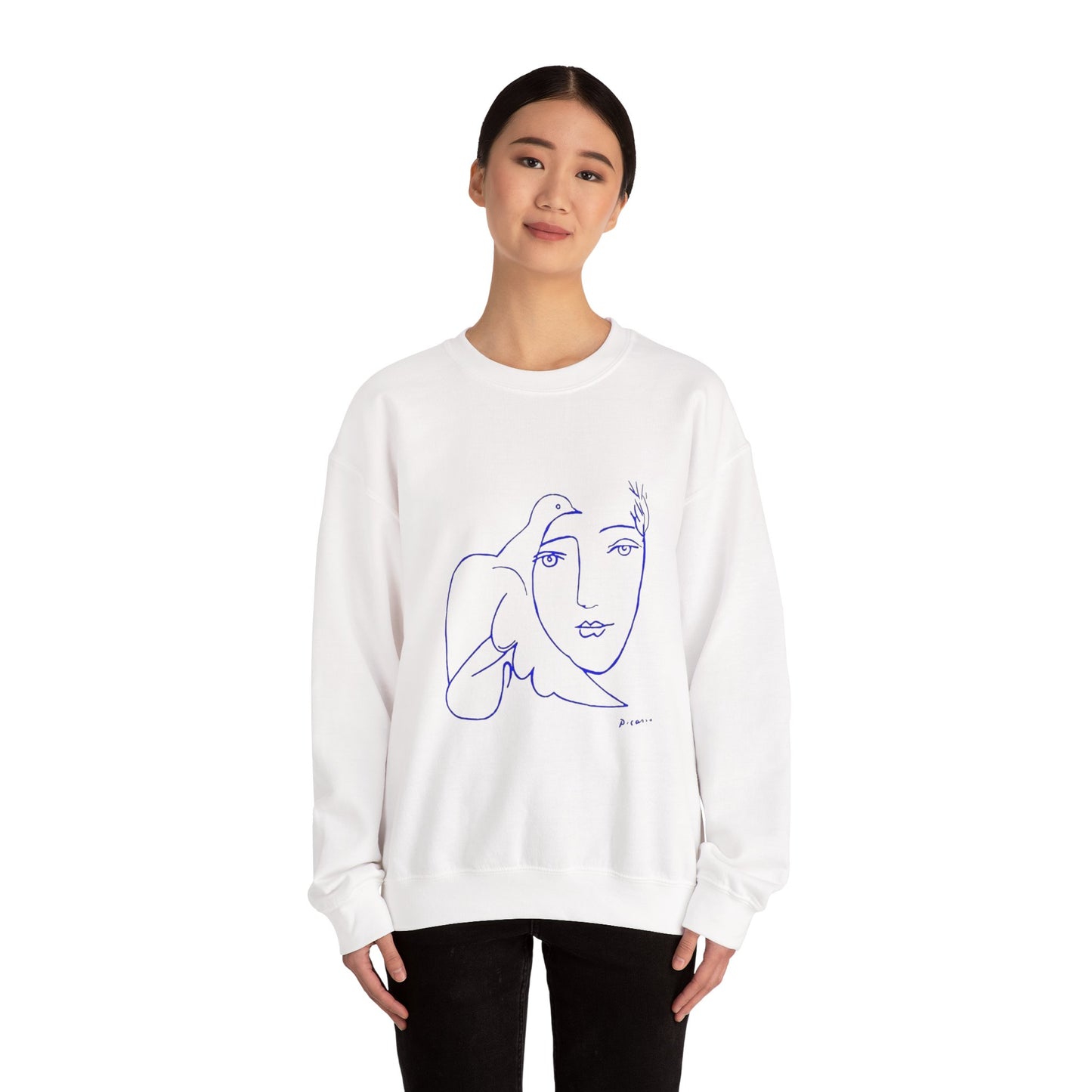 Picasso's Dove Sketch Sweatshirt, Abstract Face Line Art, Unisex Crewneck, Famous, Comfort Colors, Warm Apparel, Unique Style