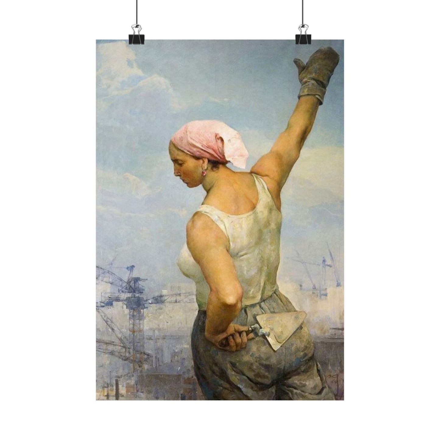 Vladimir Serov's Iconic Construction Worker Print - Empowering Female Worker Art - Historic Soviet Era Masterpiece