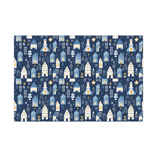 Blue Cozy Homes & Candles Gift Wrapping Paper - Elegant Winter - Themed Wrap for Special Occasions, Hanukkah, Birthdays, Holidays