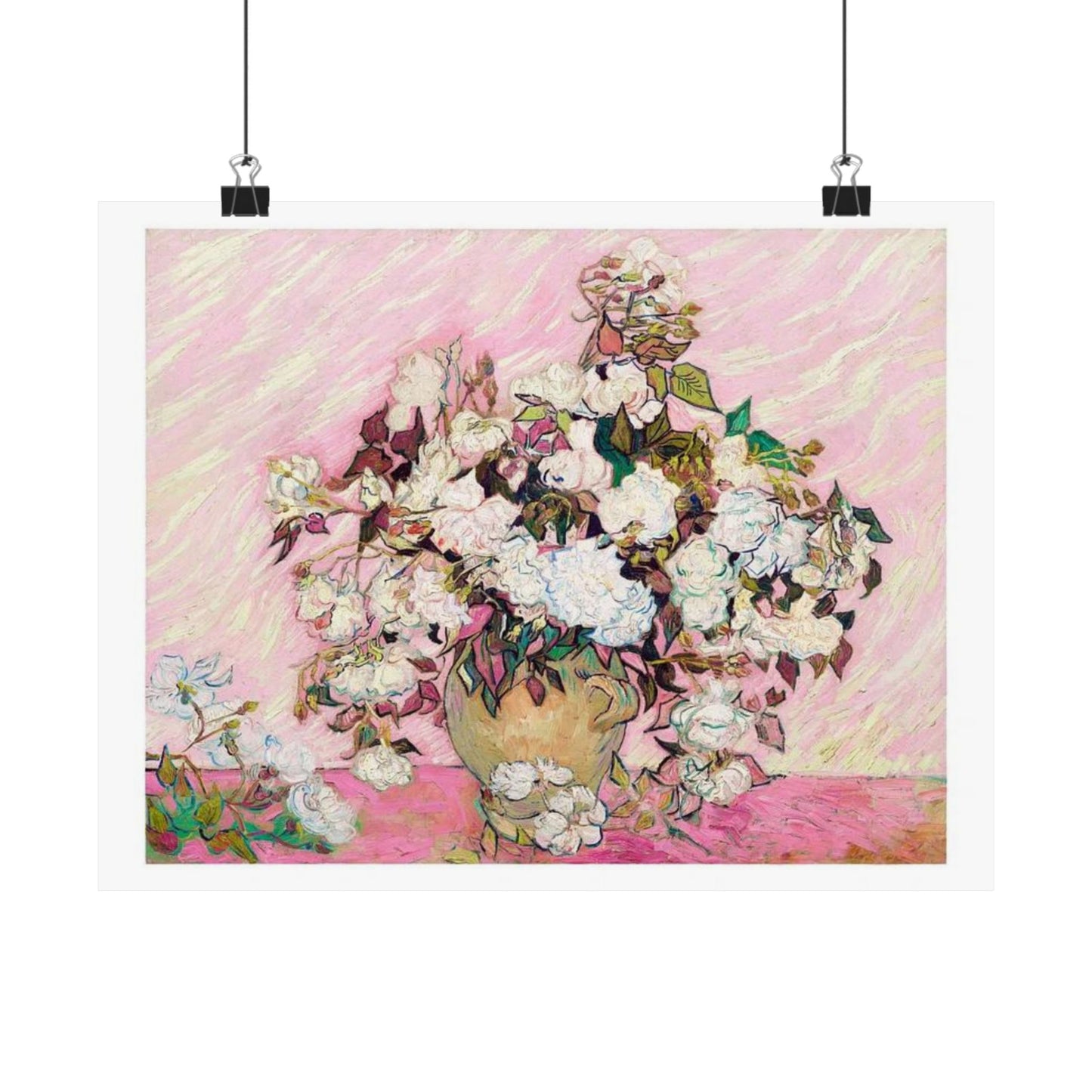 Vincent Van Gogh's Pink Roses Print - 1890 Classic Artwork Reimagined - Modern Pink Floral Wall Art