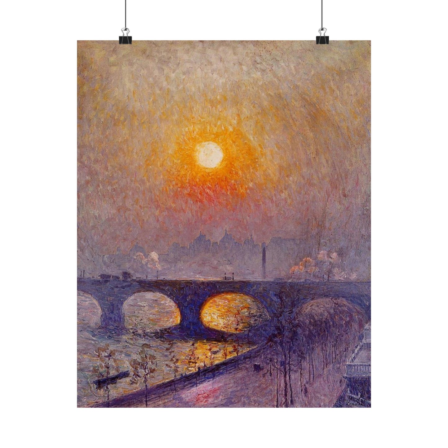 Emile Claus Sunset over Waterloo Bridge Print, Luminism Style Cloudscape Poster, Wall Art Gift