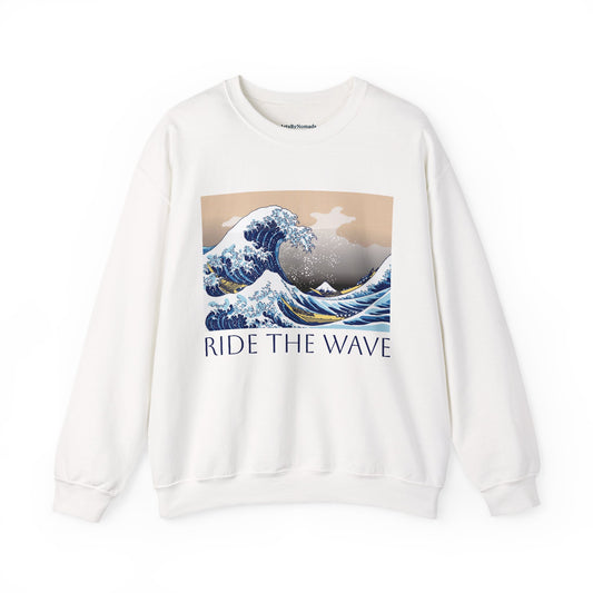Ride the Wave Hoodie, Vintage Japanese Art 'The Great Wave' Design, Motivational Streetwear, Cozy Heavy Blend Sweatshirt