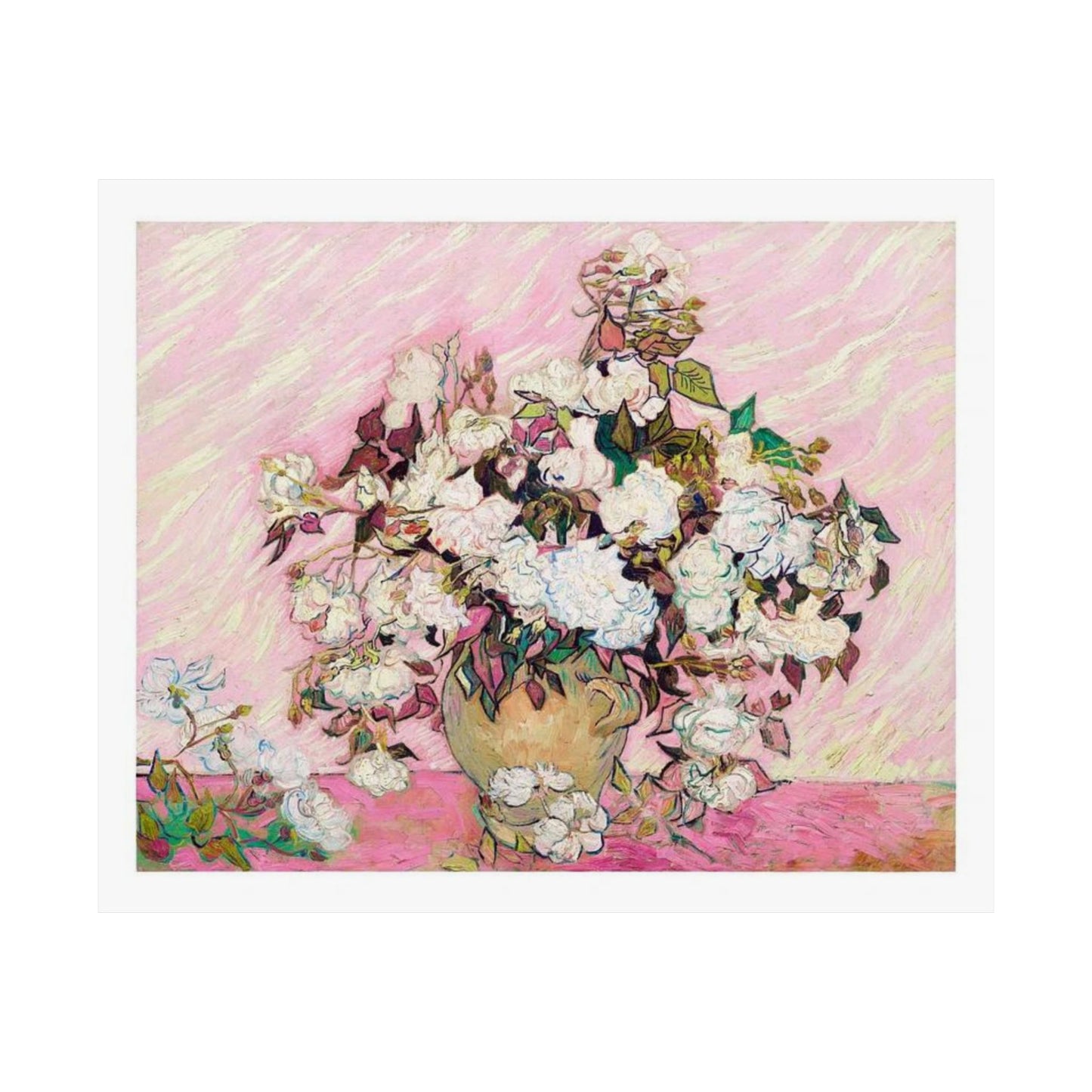 Vincent Van Gogh's Pink Roses Print - 1890 Classic Artwork Reimagined - Modern Pink Floral Wall Art