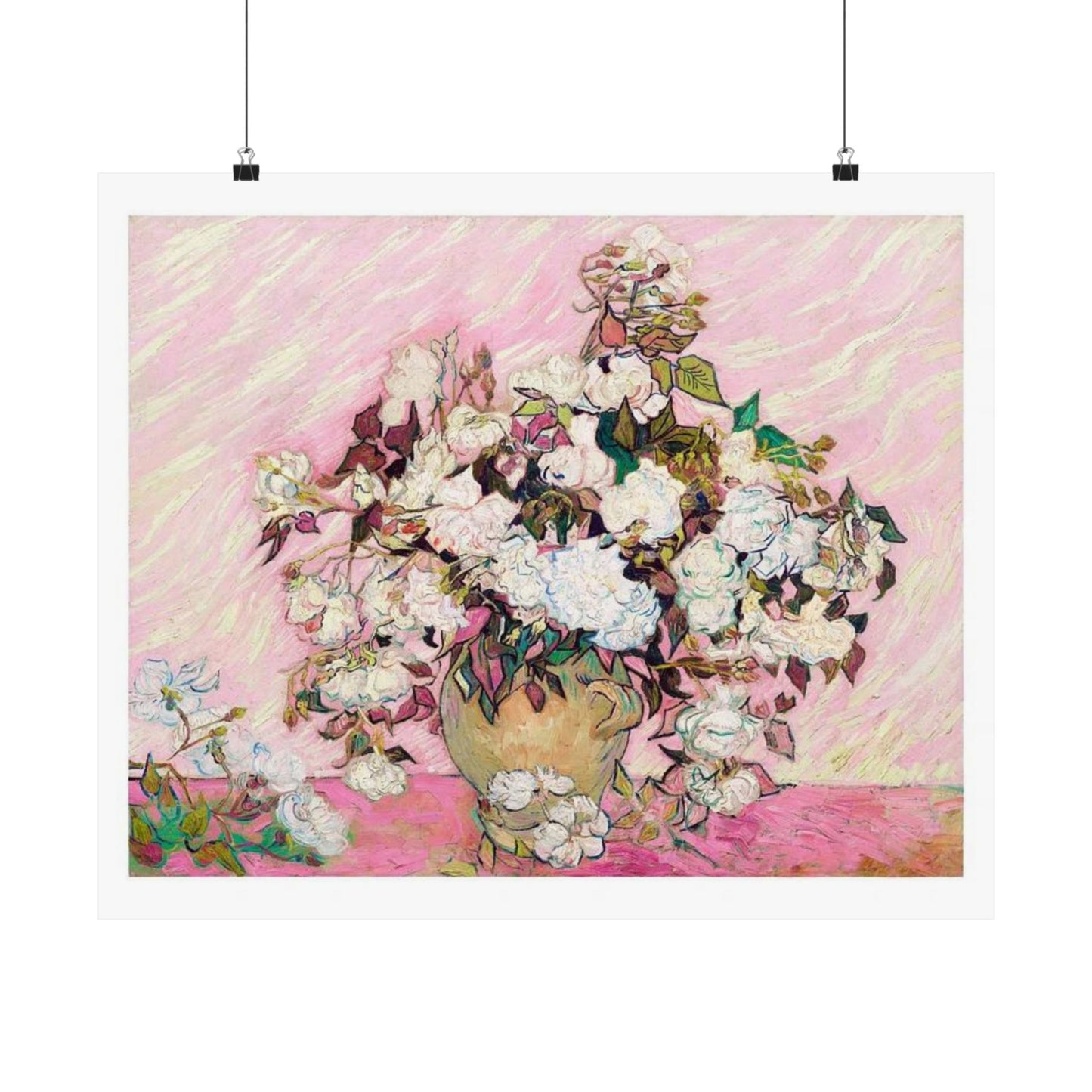 Vincent Van Gogh's Pink Roses Print - 1890 Classic Artwork Reimagined - Modern Pink Floral Wall Art