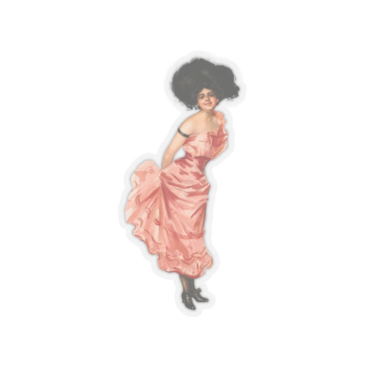 Victorian Coquette Lady Sticker in Pink Dress, Vintage Style Kiss Cut Decal by Gray Lith. Co., Elegant Feminine Decor