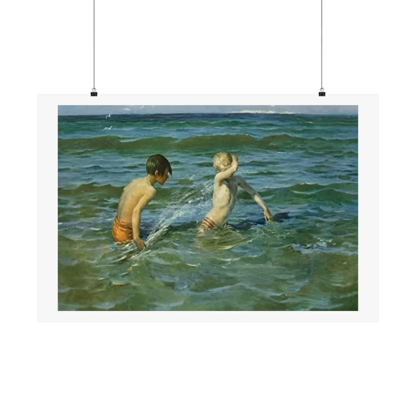 Coastal  Beach Art Poster by Virginie Demont Breton - Mousse et Terrien  - Enhanced Quality Sea Play Print - Rare Artistic Find