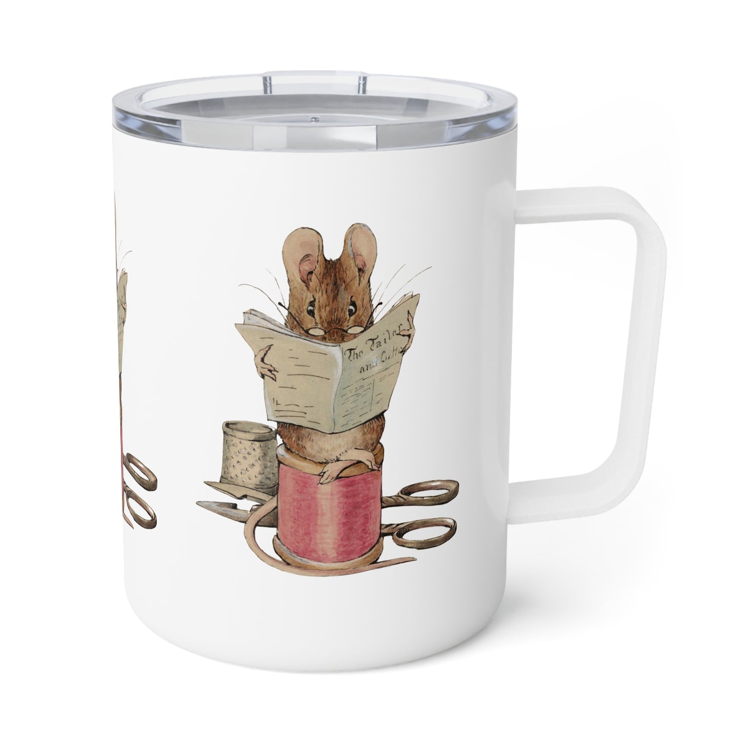 Cute Mug, Tailor Mouse illustration, Insulated Coffee and Tea Cup 10oz