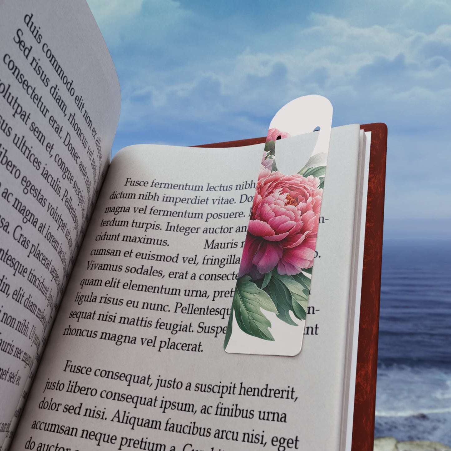 Peony Bookmark, Durable Aluminum Page Holder, Elegant Floral Design on Soft Pink, Perfect Gift for Book Lovers and Special Occasions