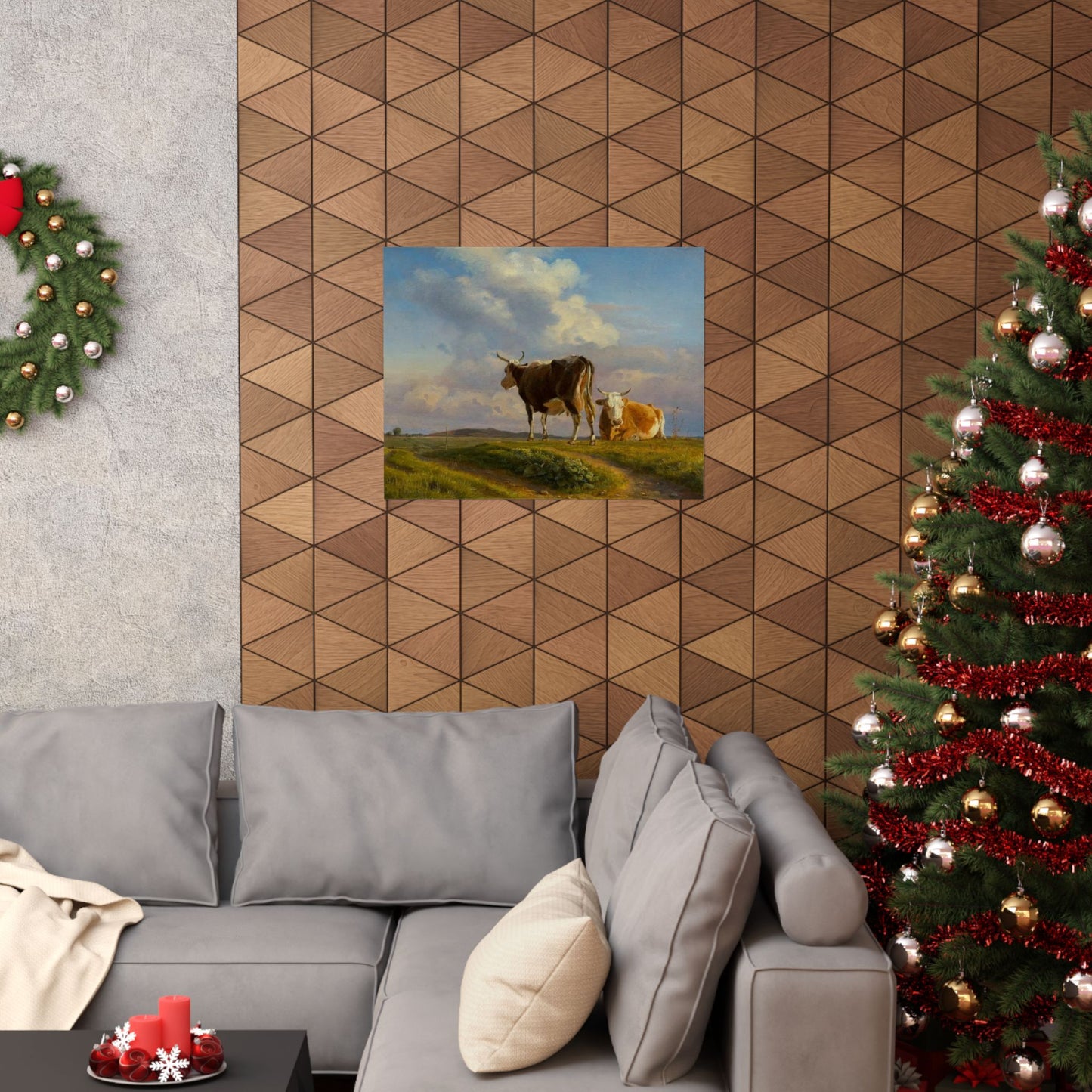 Johan Thomas Lundbye Two Cows in an Open Field Poster - Classic Danish Art for Cozy Home Decor