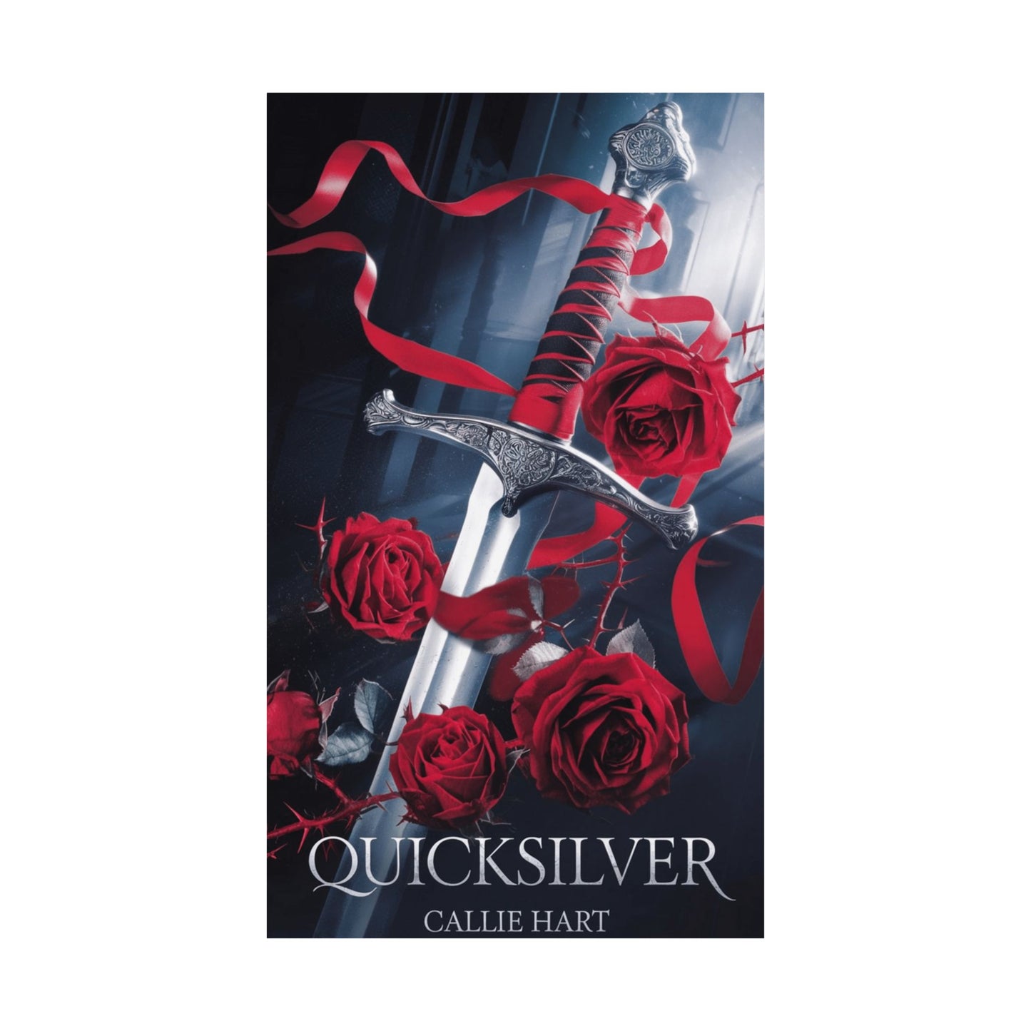 Quicksilver Book Cover Art Print, Sword and Red Roses Poster by Callie Hart, BookTok Trending
