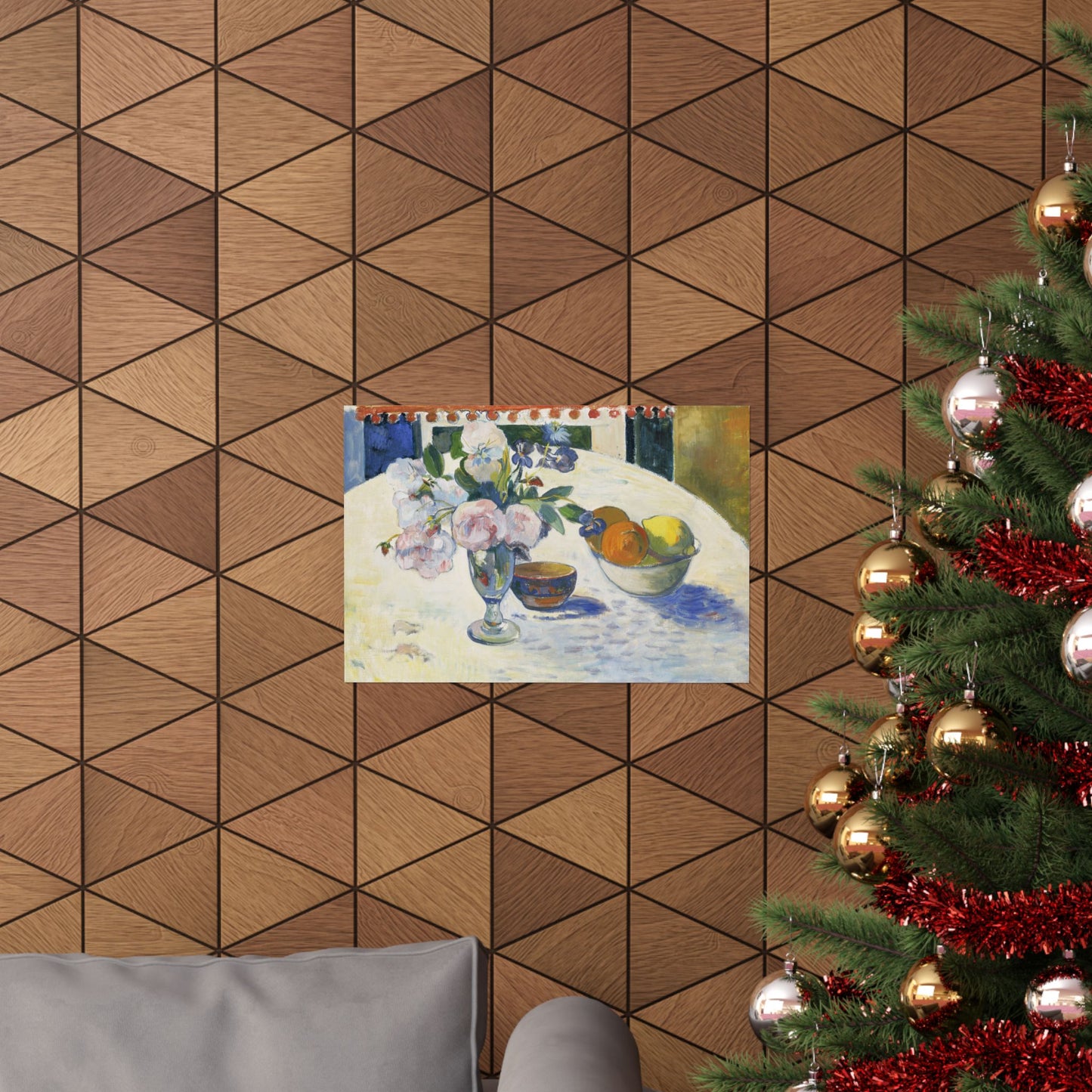 Paul Gauguin Flowers and a Bowl of Fruit on a Table Print, Vintage Still Life Wall Art Gift