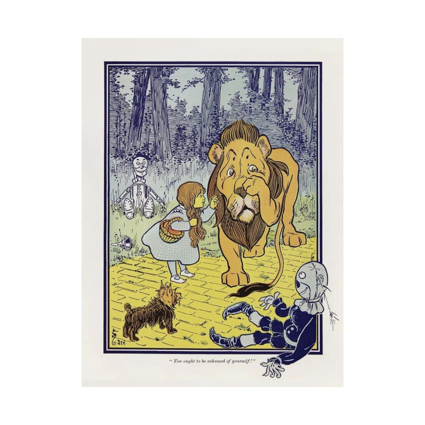 Vintage Dorothy Meets Cowardly Lion Wizard of Oz Print - 1900 L. Frank Baum Classic - William Denslow Illustration Poster