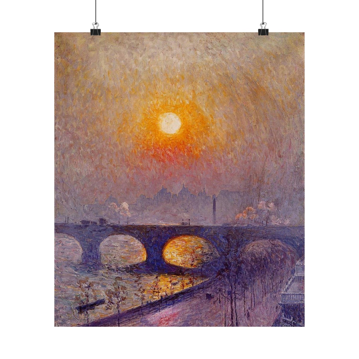 Emile Claus Sunset over Waterloo Bridge Print, Luminism Style Cloudscape Poster, Wall Art Gift