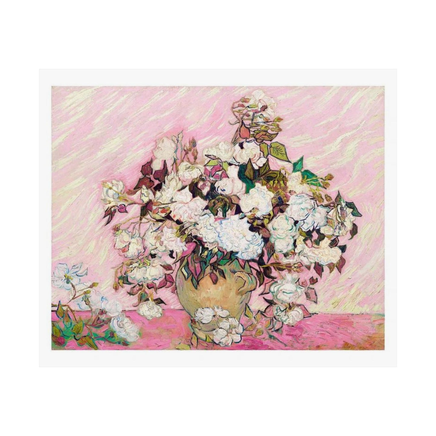 Vincent Van Gogh's Pink Roses Print - 1890 Classic Artwork Reimagined - Modern Pink Floral Wall Art