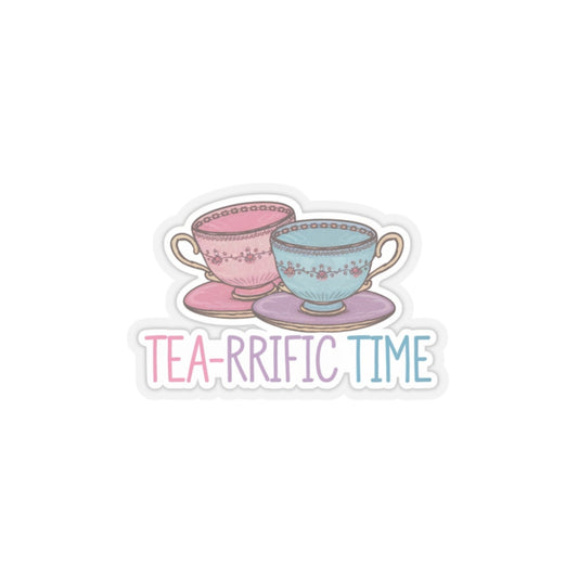 Tea Cups Kiss Cut Stickers, Tea-rrific Time Vinyl Sticker, Cute Pretty Tea Cups Decal, Pink Purple Blue Colors, Tea Lover Gift, Laptop