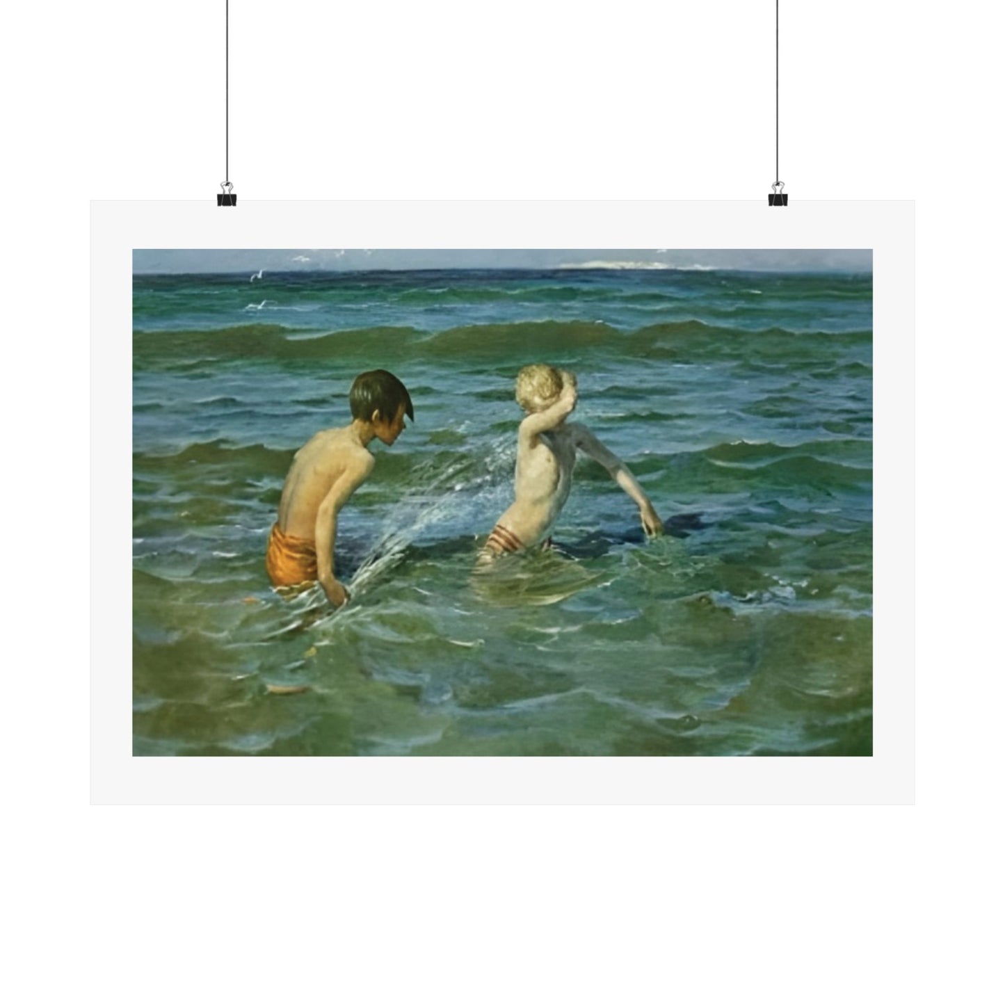 Coastal  Beach Art Poster by Virginie Demont Breton - Mousse et Terrien  - Enhanced Quality Sea Play Print - Rare Artistic Find