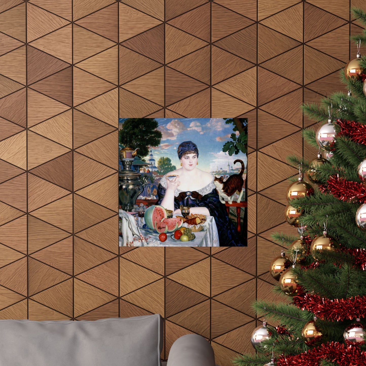 Merchant's Wife at Tea Poster by Boris Kustodiev, Russian Fine Art Print