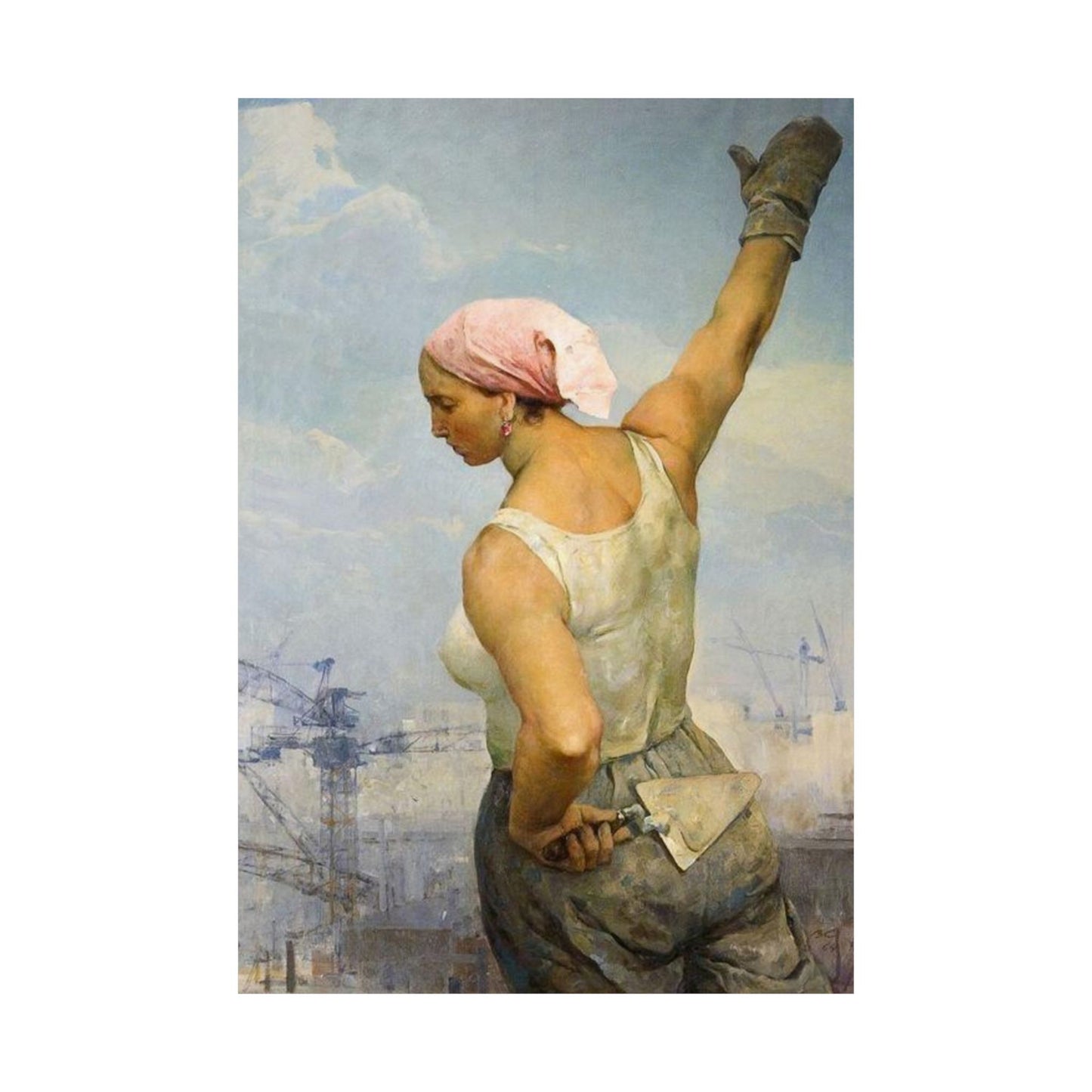 Vladimir Serov's Iconic Construction Worker Print - Empowering Female Worker Art - Historic Soviet Era Masterpiece