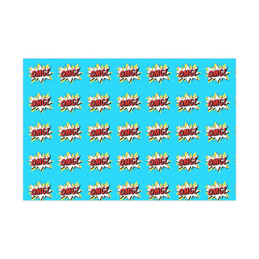 Retro Pop Art Wrapping Paper - OMG! Speech Bubble Design on Bright Blue - Unique Cartoon-Style Gift Wrap