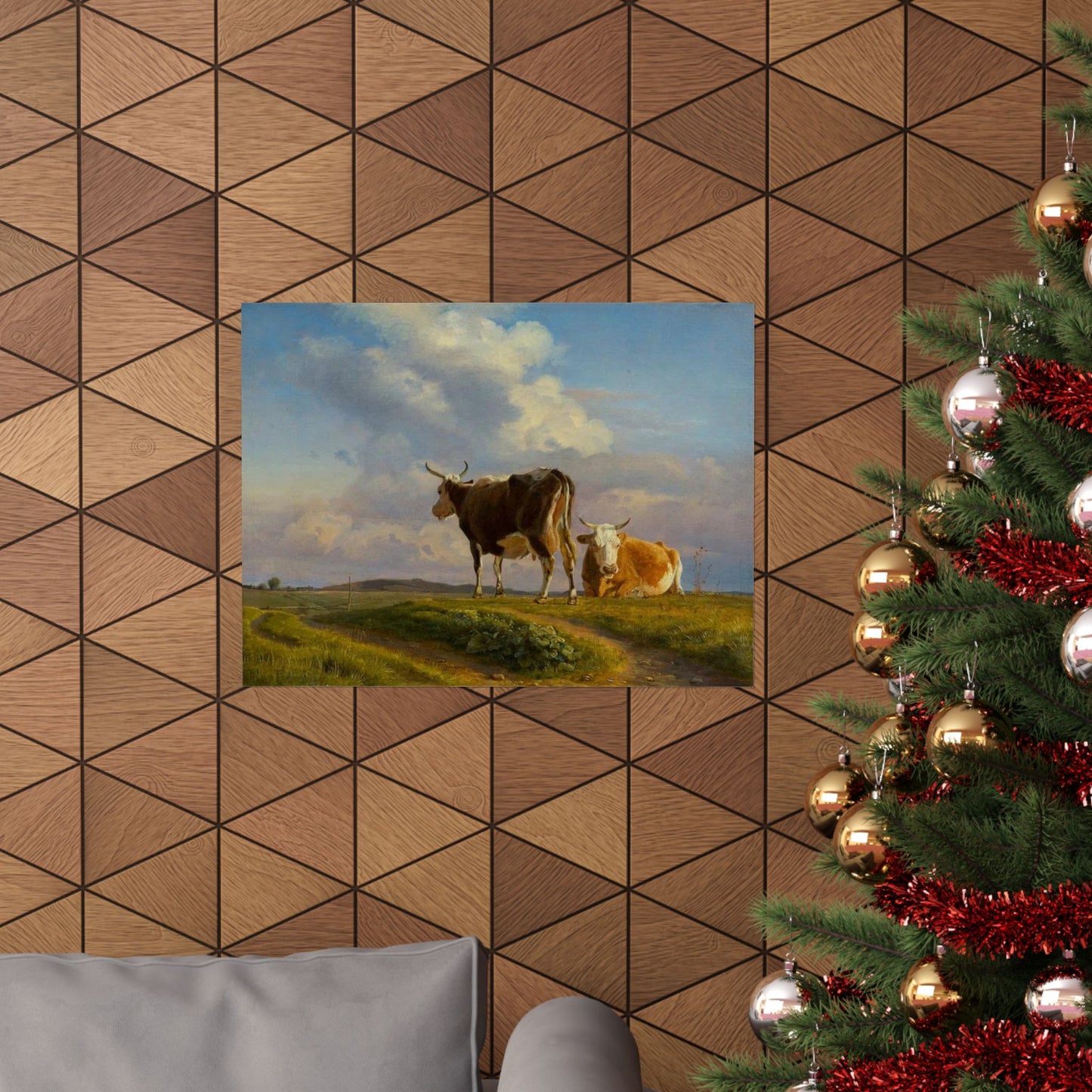 Johan Thomas Lundbye Two Cows in an Open Field Poster - Classic Danish Art for Cozy Home Decor