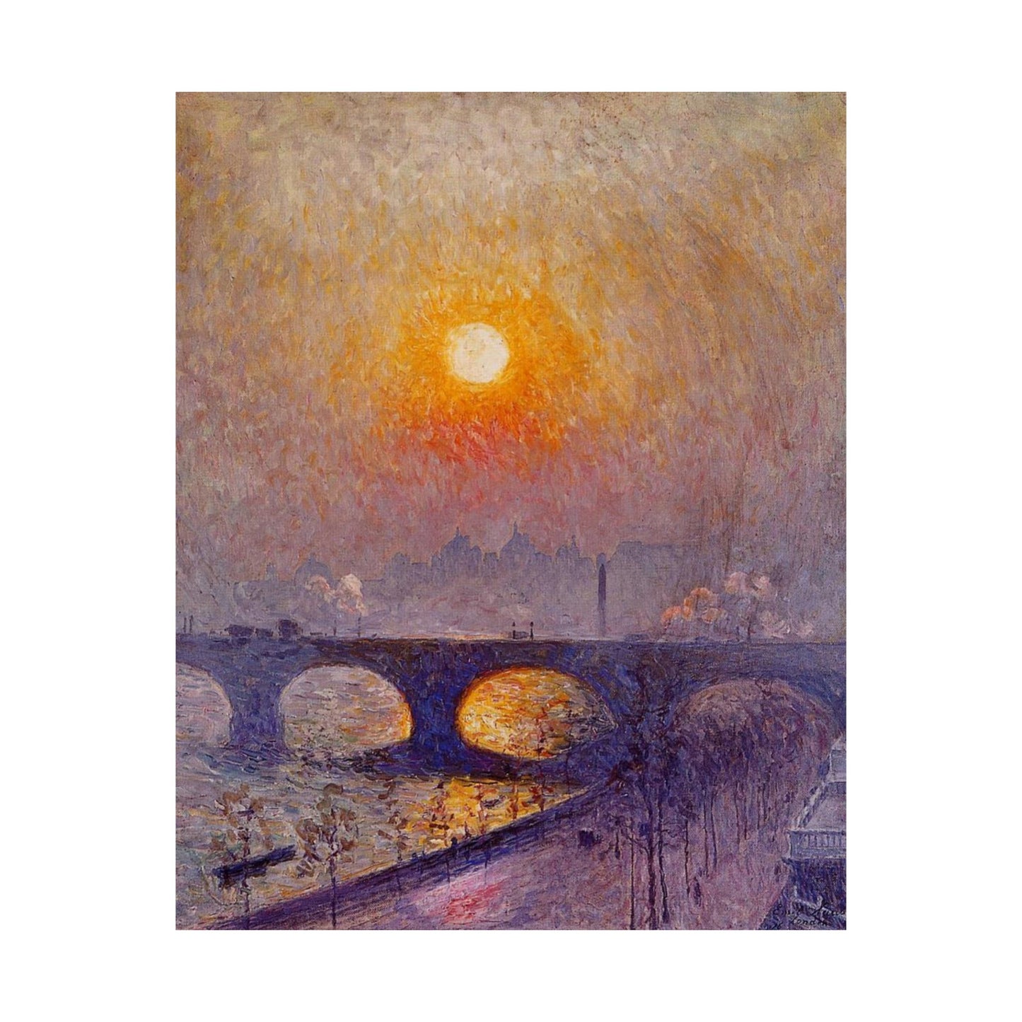 Emile Claus Sunset over Waterloo Bridge Print, Luminism Style Cloudscape Poster, Wall Art Gift