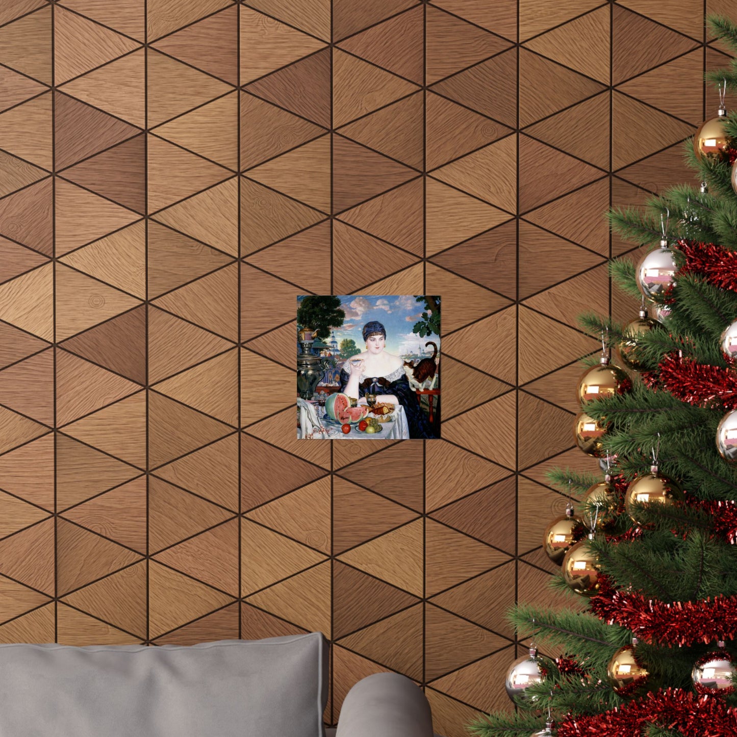 Merchant's Wife at Tea Poster by Boris Kustodiev, Russian Fine Art Print