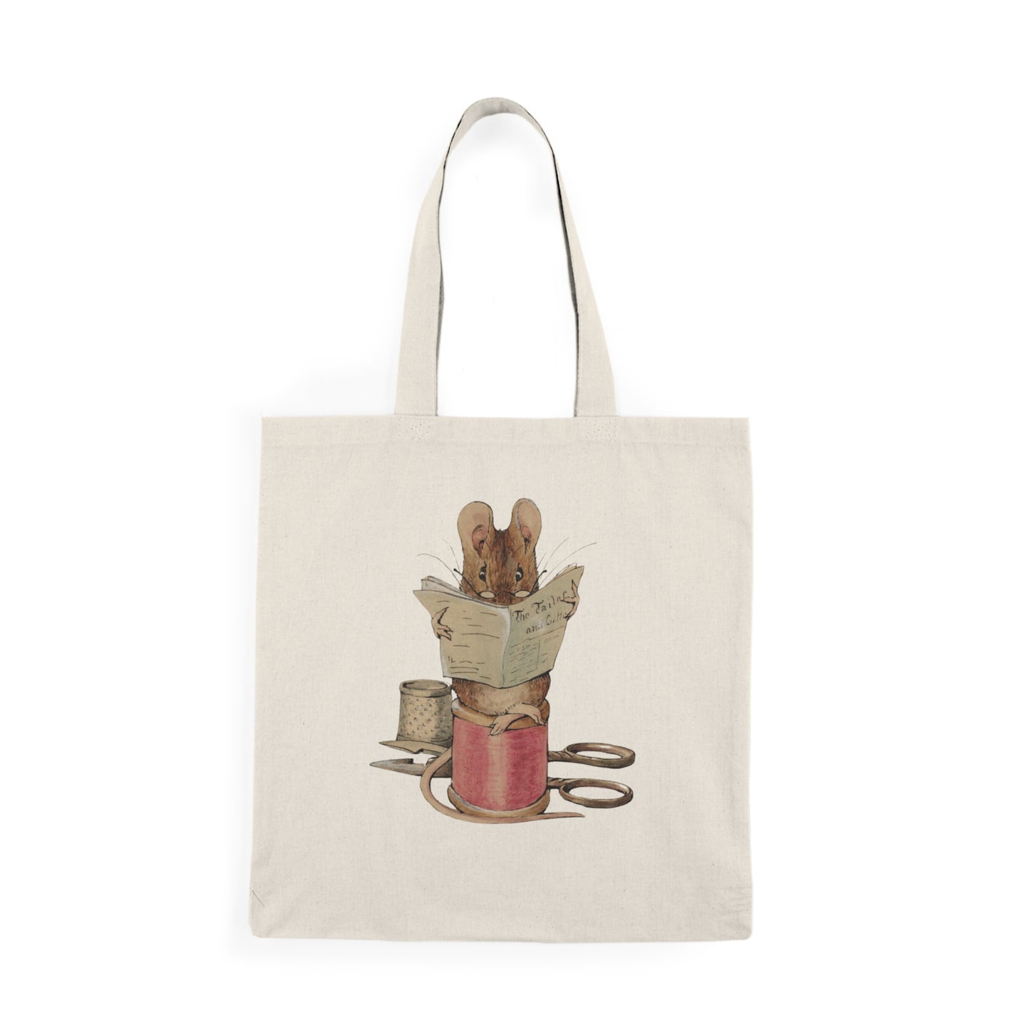 Cotton Tote Bag, Cute Tailor Mouse, Eco Friendly Literary Tote with Classic Art