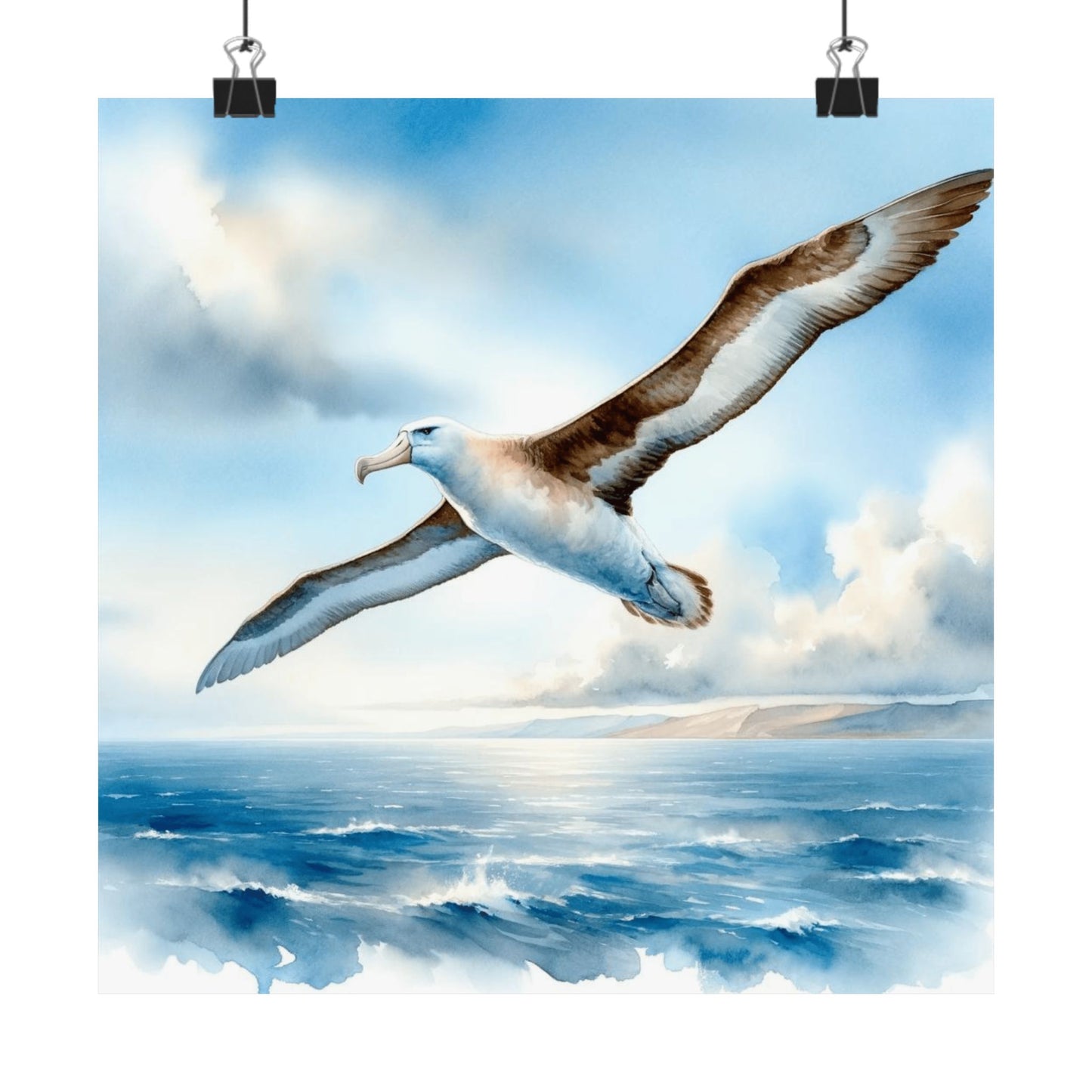 Albatross Over Waves Art Print, Digital Illustration in Watercolor style Poster, Perfect Gift for Bird and Sea Lovers