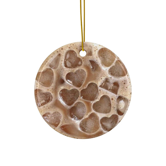 Iced Coffee Ceramic Ornament with Heart Shaped Ice, Double Sided Holiday Decor for Coffee Lovers | Perfect Christmas Gift