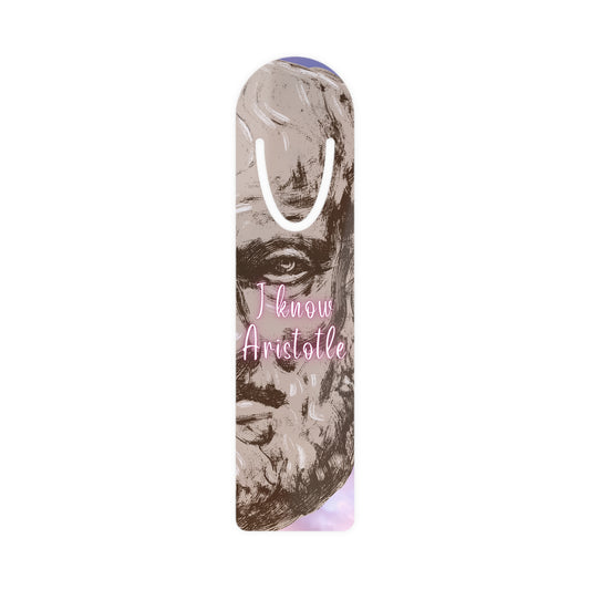 I know Aristotle Aluminum Bookmark, Pink Sky Background, Inspirational Gift for Readers