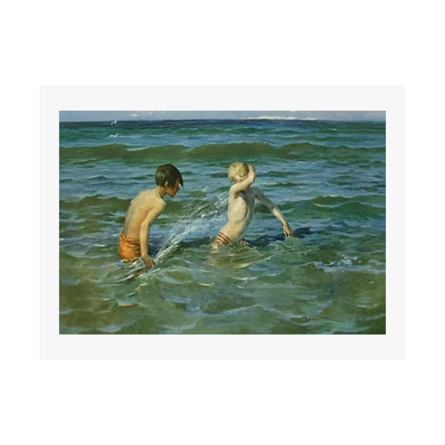 Coastal  Beach Art Poster by Virginie Demont Breton - Mousse et Terrien  - Enhanced Quality Sea Play Print - Rare Artistic Find