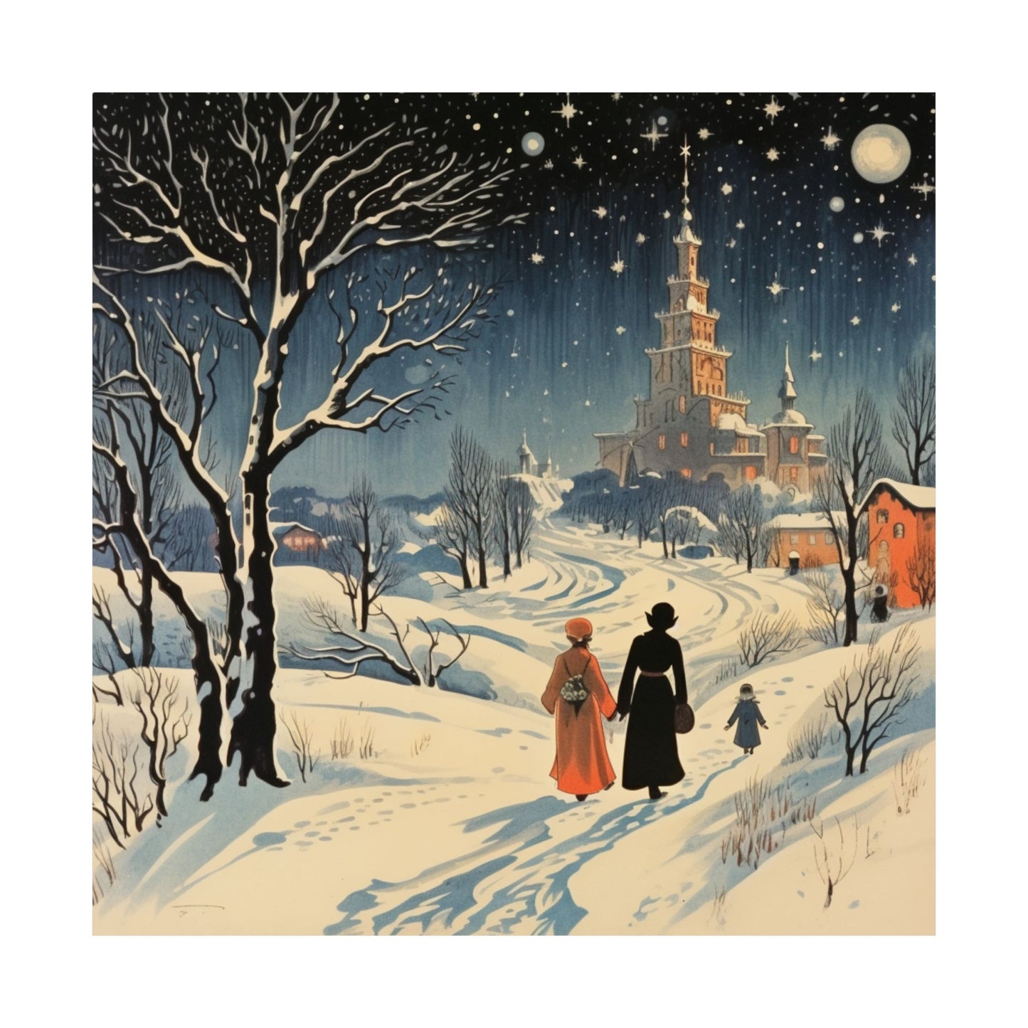 Winter Night Elegance - Boris Pasternak's Doctor Zhivago Inspired Art Illustration Poster