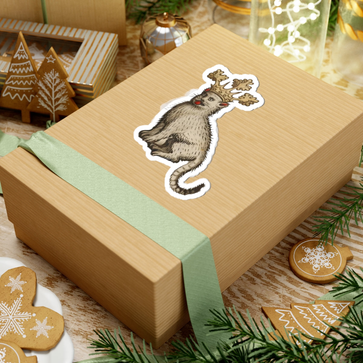 Medieval Cat Sticker, Crowned Cat with Tongue Out, Mystical Medieval Art Decal, Unique Gift